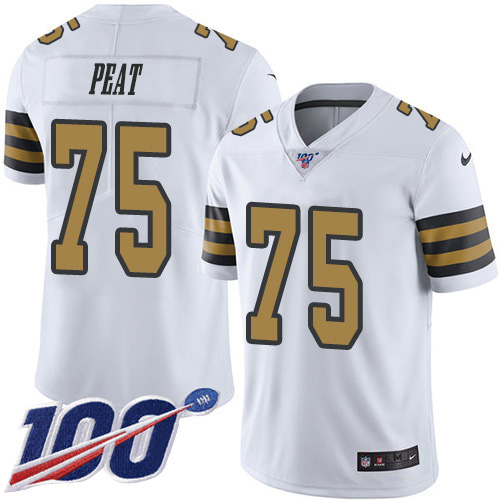 Nike Saints #75 Andrus Peat White Youth Stitched NFL Limited Rush 100th Season Jersey